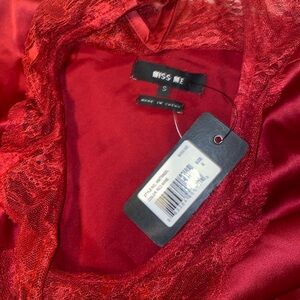 Miss Me Burgundy satin lace long sleeve top